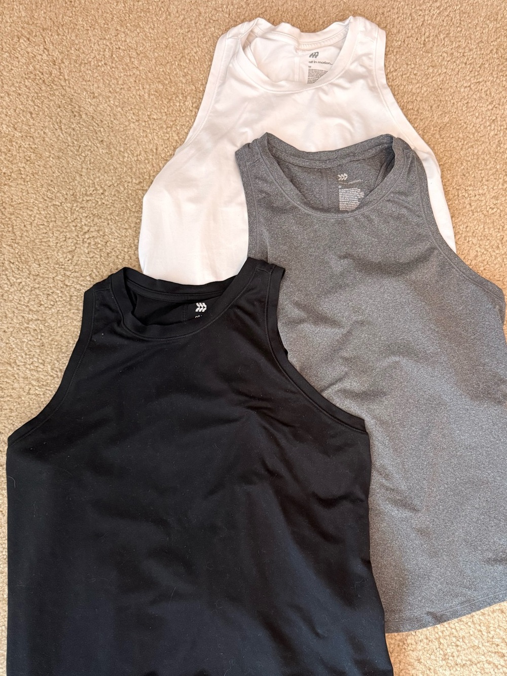 All in motion women’s Performance Tank Top Trio - Black, Gray, White
